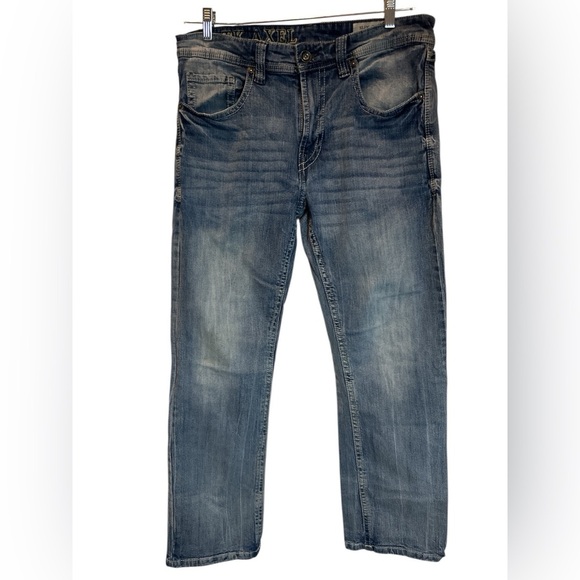 TK Axel Blue Denim Slim Bootcut Stretch Medium Wash Jeans Men's Size 34x32 - Picture 1 of 5